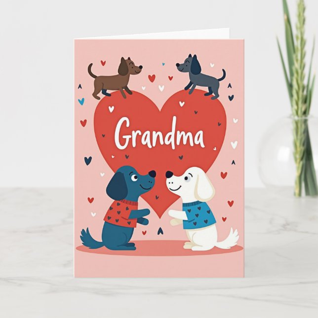 Tarjeta de perros con patrón de corazón de abuela (Anverso)