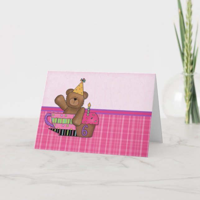 Tarjeta de Personalizable Bear de Cumpleaños de 6  (Anverso)