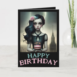 tarjeta de personalizable chica dulce con torta de