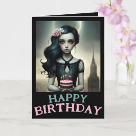 tarjeta de personalizable chica dulce con torta de