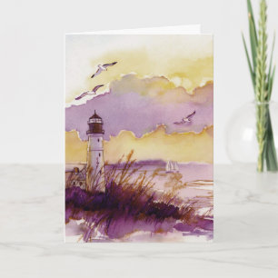Tarjeta de personalizable de acuarela de faro artí