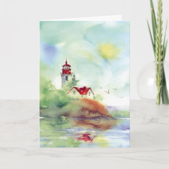 Tarjeta de personalizable de acuarela de faro artí (Anverso)