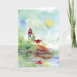 Tarjeta de personalizable de acuarela de faro artí