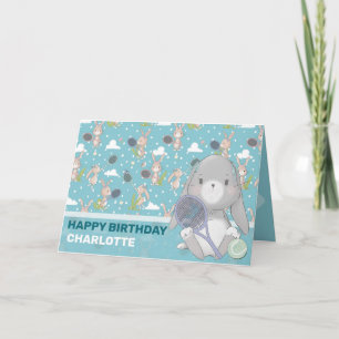 Tarjeta de personalizable del conejo de tenis azul