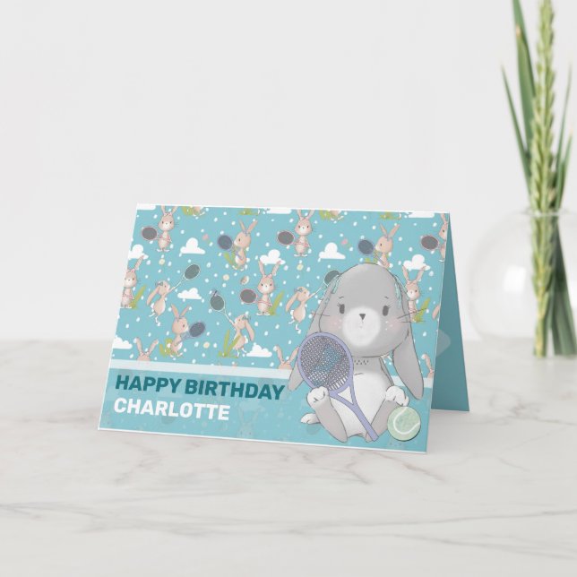 Tarjeta de personalizable del conejo de tenis azul (Anverso)