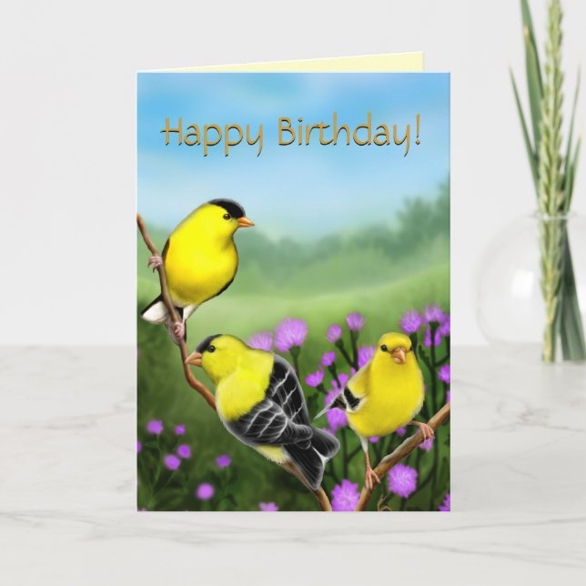 Tarjeta de Personalizable Happy Birthday Goldfinch (Anverso)