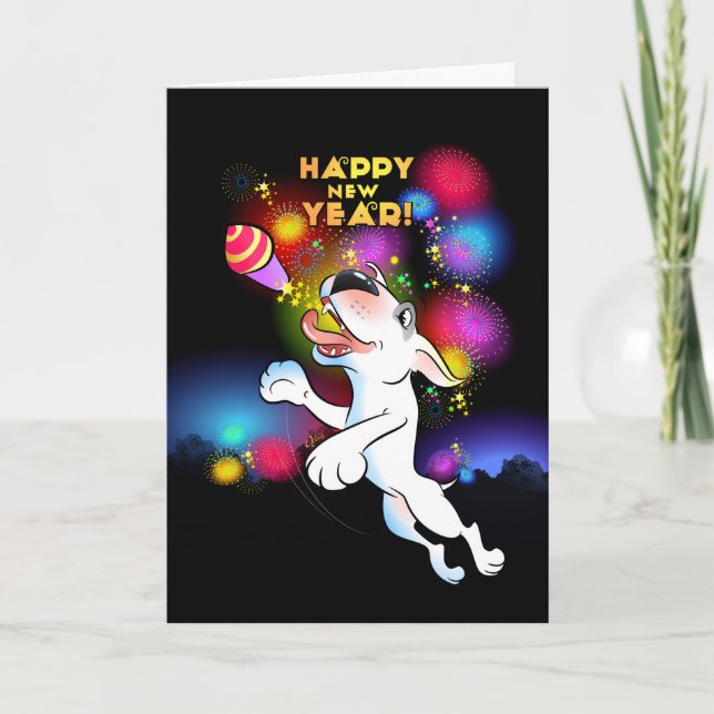 Tarjeta de Personalizado Bull Terrier "Feliz Año N (Anverso)