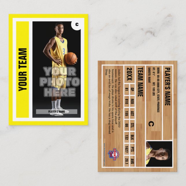 Tarjeta de personalizado de Baloncesto - Amarillo (Anverso / Reverso)