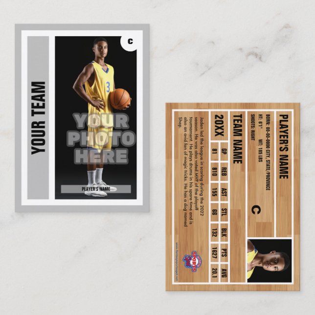Tarjeta de personalizado de Baloncesto - Gris (Anverso / Reverso)