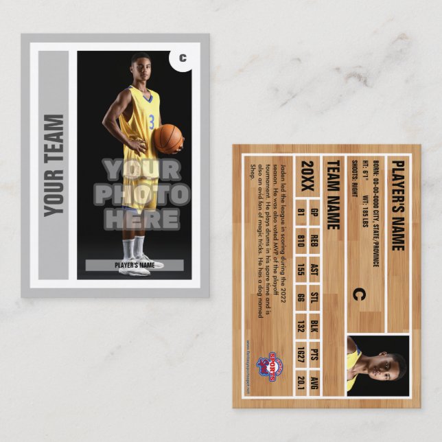 Tarjeta de personalizado de Baloncesto - Gris clar (Anverso / Reverso)