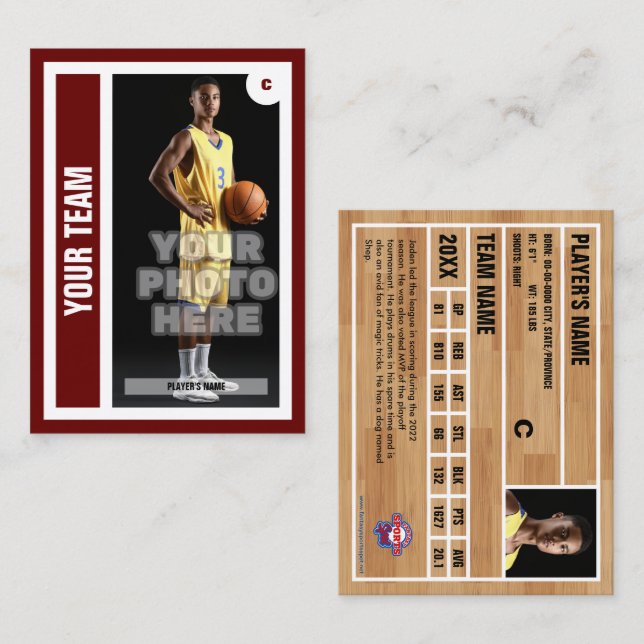 Tarjeta de personalizado de Baloncesto - Rojo oscu (Anverso / Reverso)
