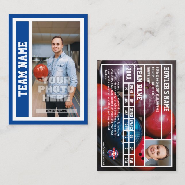 Tarjeta de personalizado de boliche (azul) (Anverso / Reverso)