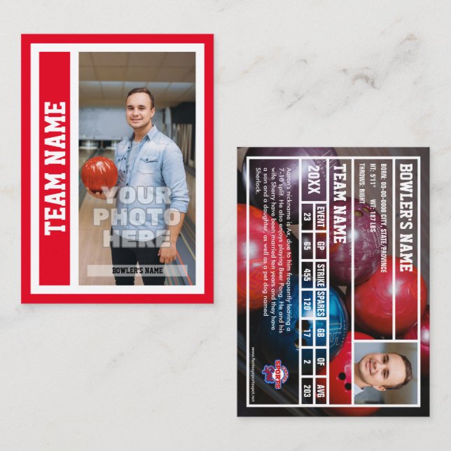 Tarjeta de personalizado de boliche (rojo) (Anverso / Reverso)