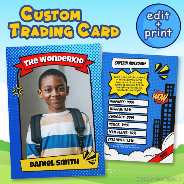 Tarjeta de personalizado de Comic Trading para niñ (Custom Comic Trading Card for Kids Smart Fun Gifts)