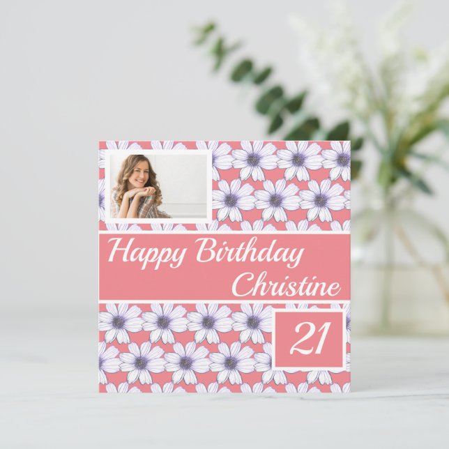 Tarjeta de Personalizado de diseño floral feliz cu (Anverso de pie)