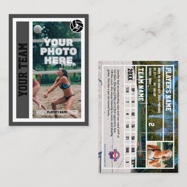 Tarjeta de personalizado de voleibol de playa (gri (Anverso / Reverso)