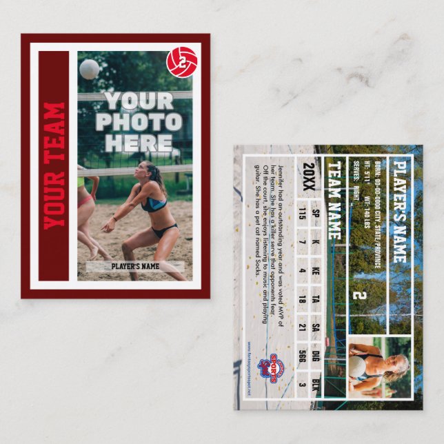 Tarjeta de personalizado de Voleibol de Playa (roj (Anverso / Reverso)