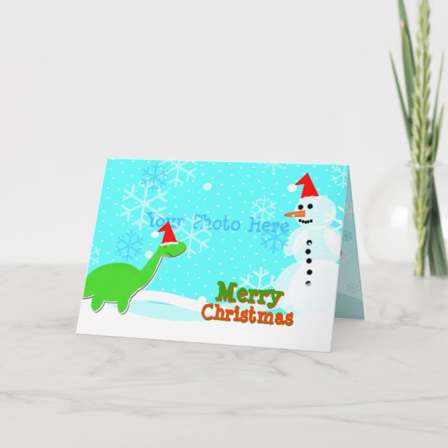 Tarjeta de Personalizado Dinosaur Snowman Feliz Na (Anverso)