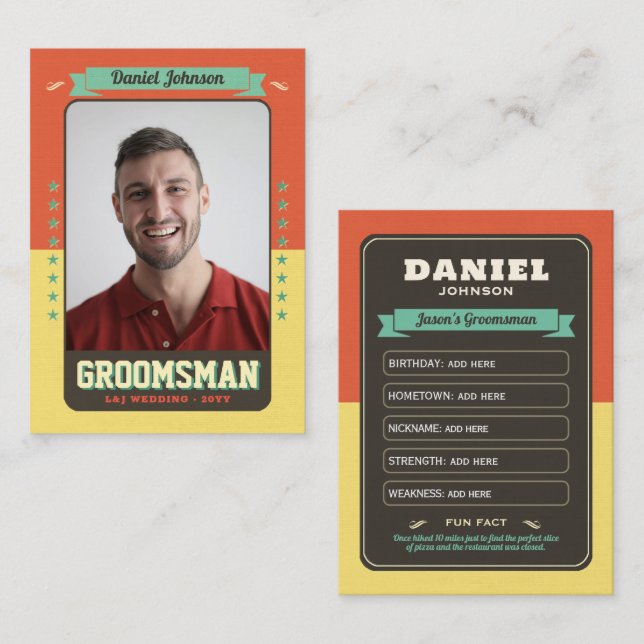 Tarjeta de personalizado Groomsman Trading Card, m (Anverso / Reverso)