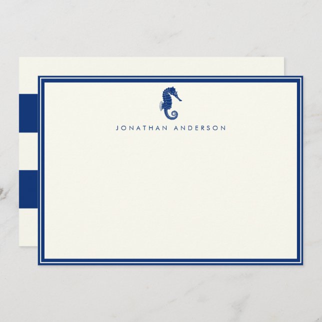 Tarjeta de Personalizado Nautical Navy Seahorse (Anverso / Reverso)