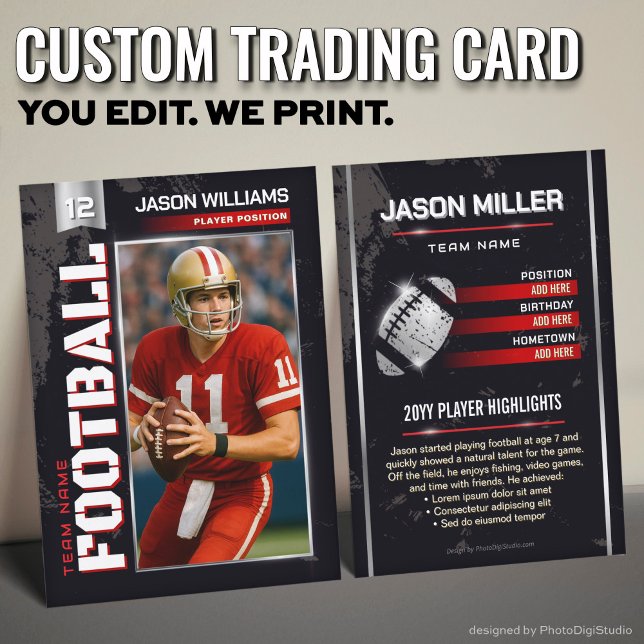 Tarjeta de personalizado para el comercio de fútbo (Custom Football Trading Card, Red Power Player Card)