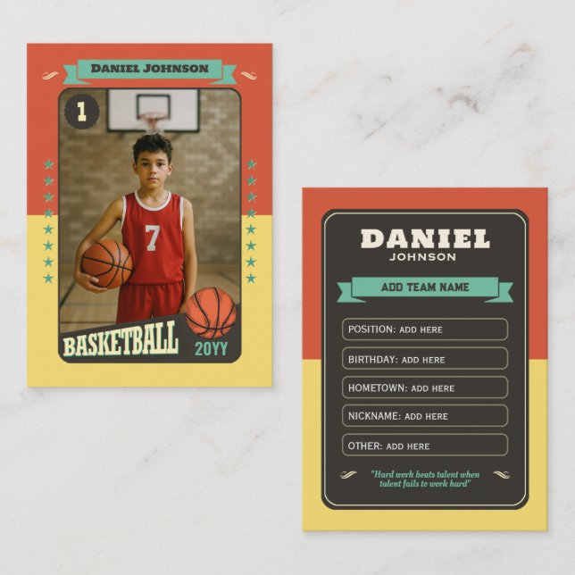 Tarjeta de Personalizado Retro de Baloncesto Tarje (Anverso / Reverso)
