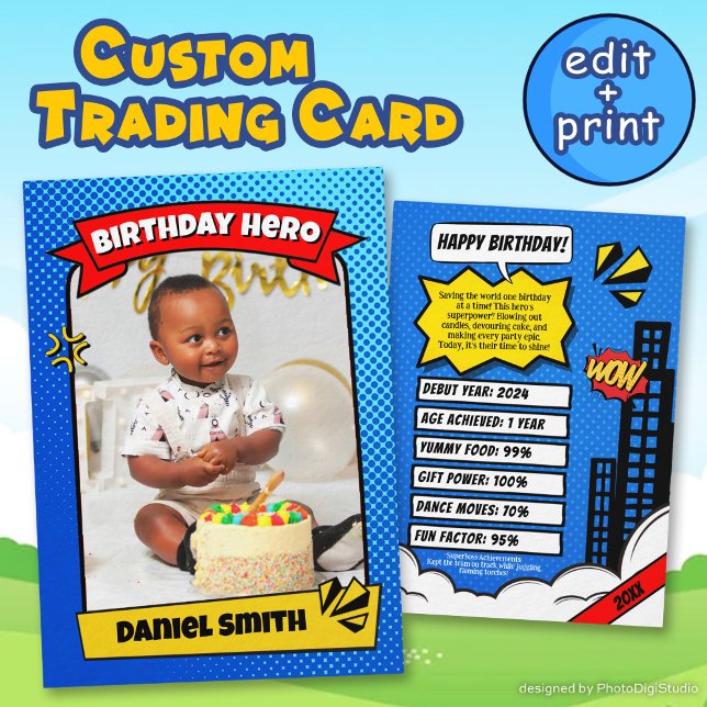 Tarjeta de personalizado Rookie Trading Card, Birt (Custom Comic Birthday Trading Card Birthday Favors)