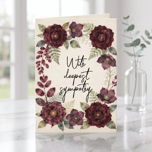 Tarjeta de pésame floral de acuarela borgoña vinta