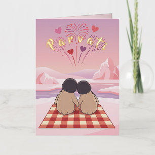Tarjeta de picnic del Día de San Valentín de pingü