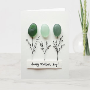 Tarjeta de piedras del día de las madres verdes