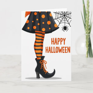 Tarjeta de pierna a rayas feliz Halloween