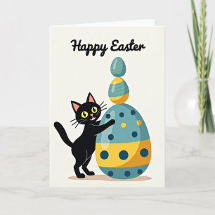 Tarjeta de pila de huevos de gato de Pascua feliz