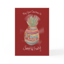 Tarjeta de piña navidad en rojo oscuro