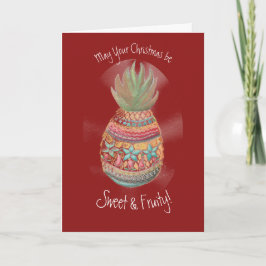 Tarjeta de piña navidad en rojo oscuro