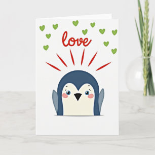 Tarjeta de Pingüino de Amor de Oro Falso
