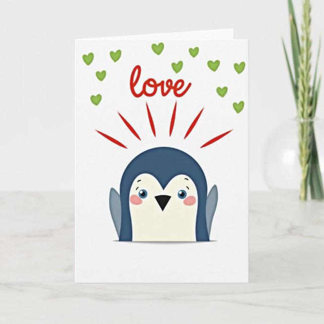 Tarjeta de Pingüino de Amor de Oro Falso (Anverso)