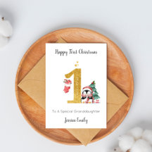 Tarjeta de pingüino de la primera Navidad del bebé