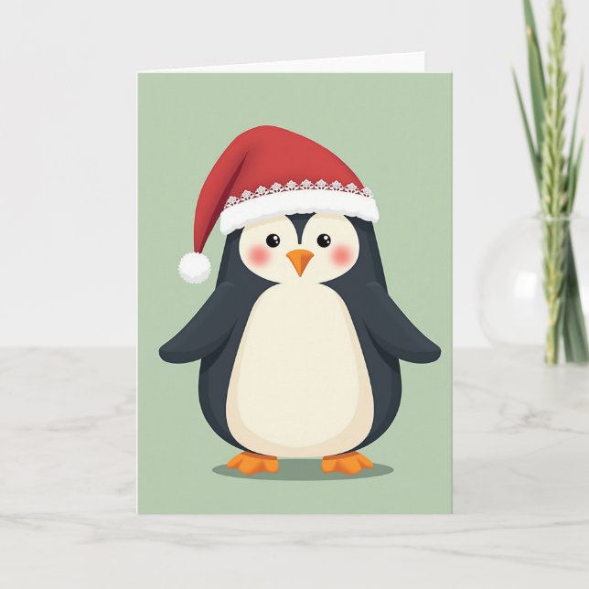 Tarjeta de pingüino de Navidad adorable (Anverso)