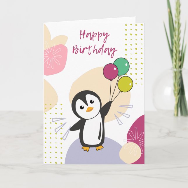 Tarjeta de pingüino deseando feliz cumpleaños a us (Anverso)