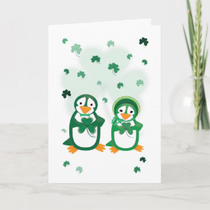 Tarjeta de pingüinos del Día de San Paddy