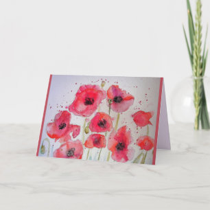 Tarjeta de pintura acuarela de amapolas rojas