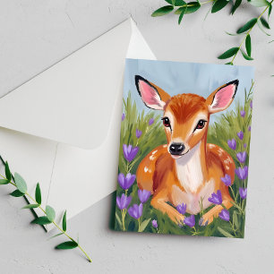 Tarjeta de pintura acuarela de animal cervatillo c