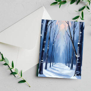 Tarjeta de pintura acuarela de bosque de pinos de 