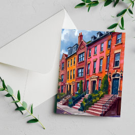 Tarjeta de pintura acuarela de calle de la ciudad