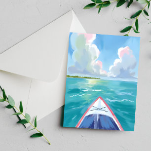 Tarjeta de pintura acuarela de día de lago en kaya
