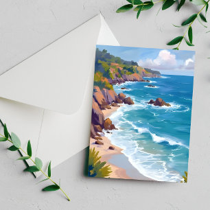 Tarjeta de pintura acuarela de la marea del océano