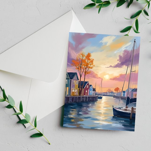 Tarjeta de pintura acuarela de Marina de barcos |  (Subido por el creador)