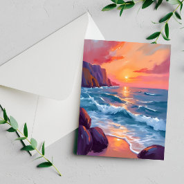 Tarjeta de pintura acuarela de olas del océano en 