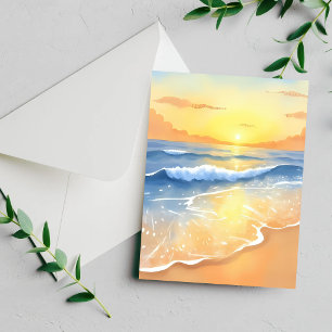 Tarjeta de pintura acuarela de olas del océano en