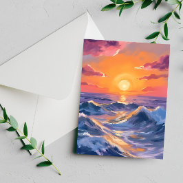 Tarjeta de pintura acuarela de olas del océano mar